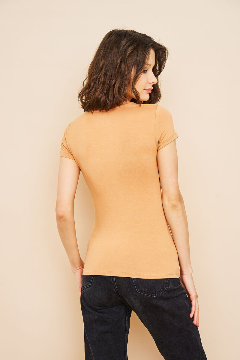 Majestic Soft Touch Short Sleeve Crewneck in Peche
