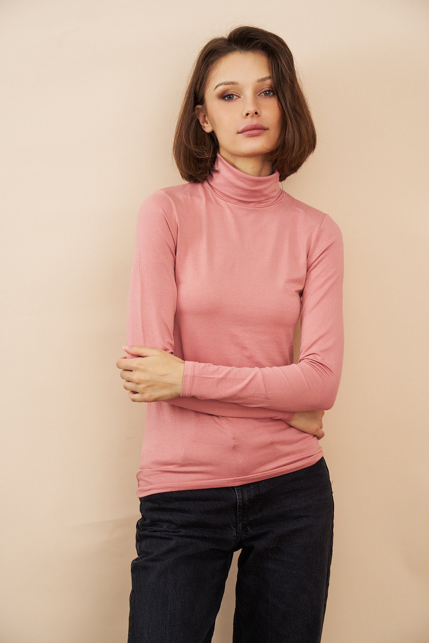 Majestic Soft Touch Long Sleeve Turtleneck in Rosewood