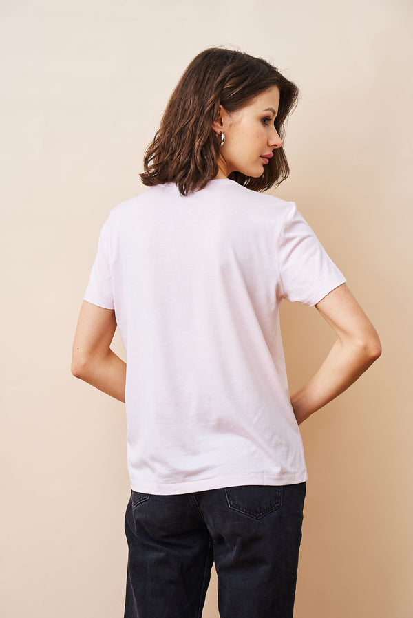 Majestic Lyocell Cotton Semi Relaxed Short Sleeve Crewneck in Petale