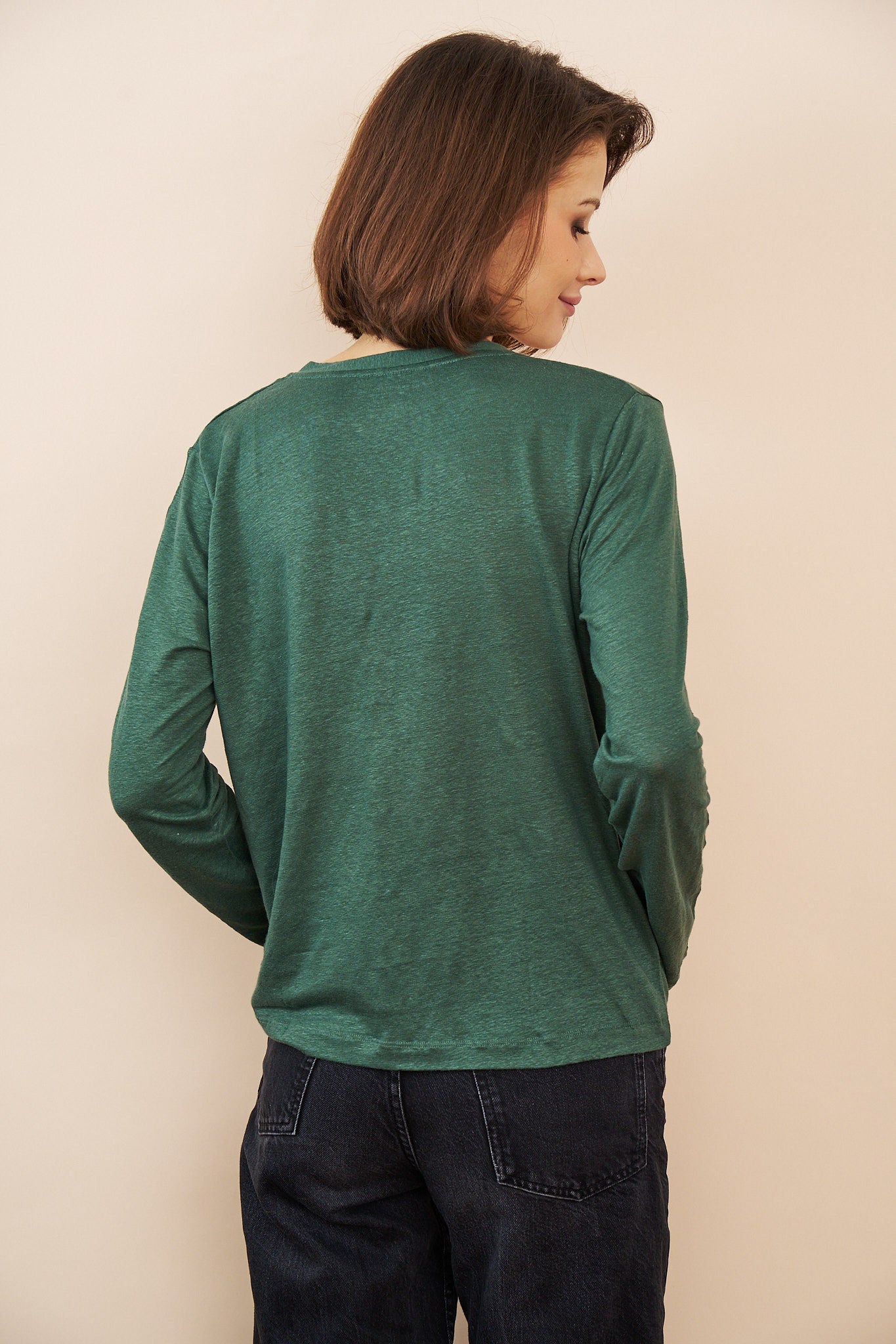 Stretch Linen V-Neck Cardigan in Agave