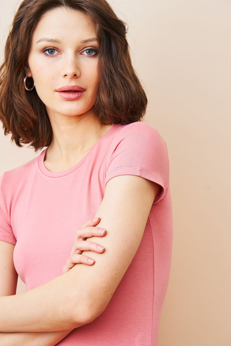 Majestic Soft Touch Short Sleeve Crewneck in Bouton De Rose