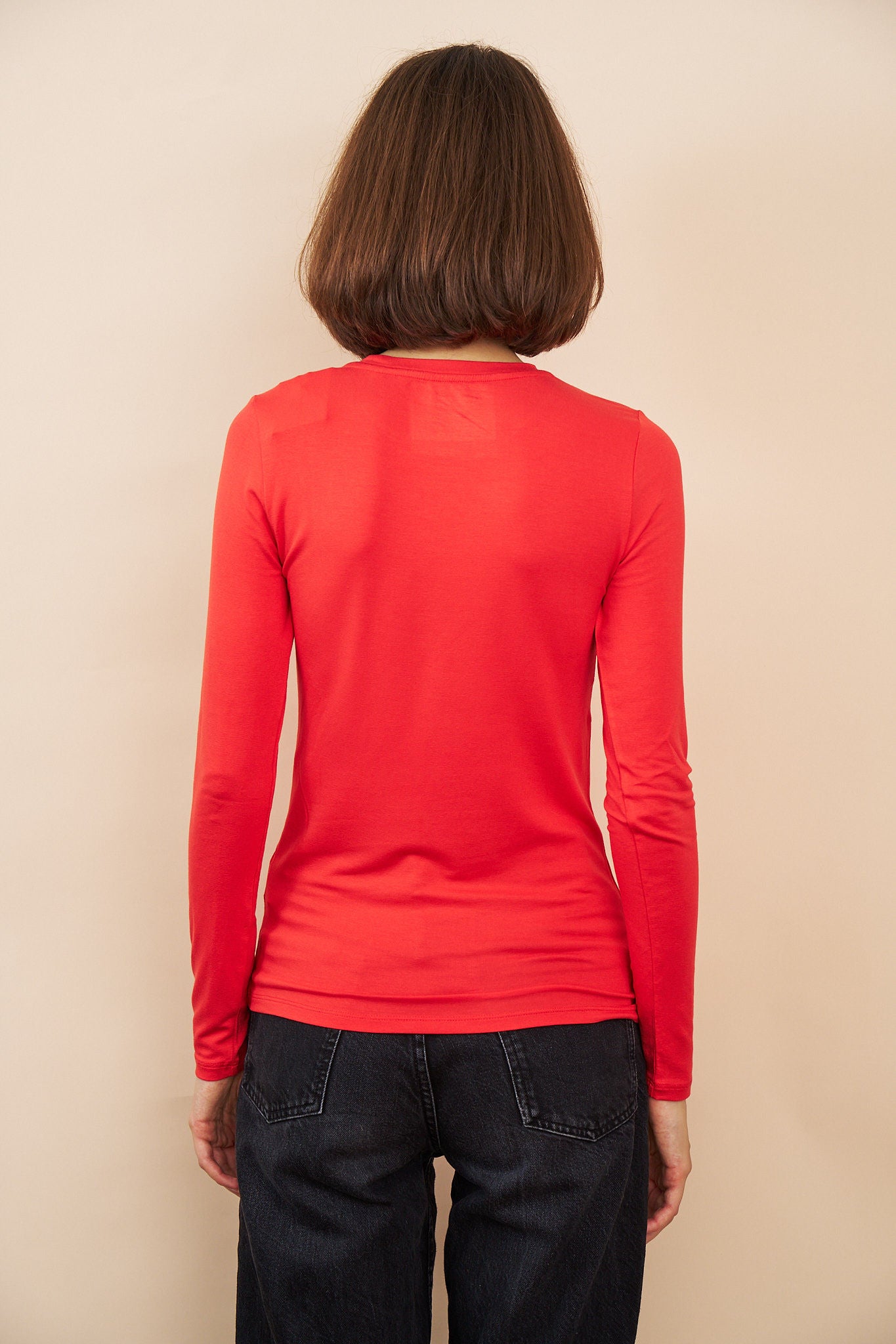 Majestic Long Sleeve Soft Touch Viscose Crewneck in Carmin