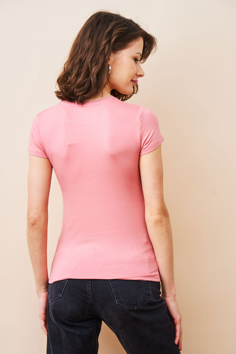 Majestic Soft Touch Short Sleeve Crewneck in Bouton De Rose
