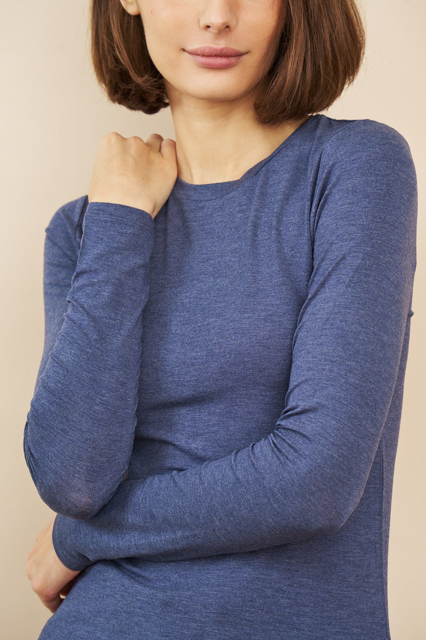 Majestic Long Sleeve Soft Touch Viscose Crewneck in Blue Denim