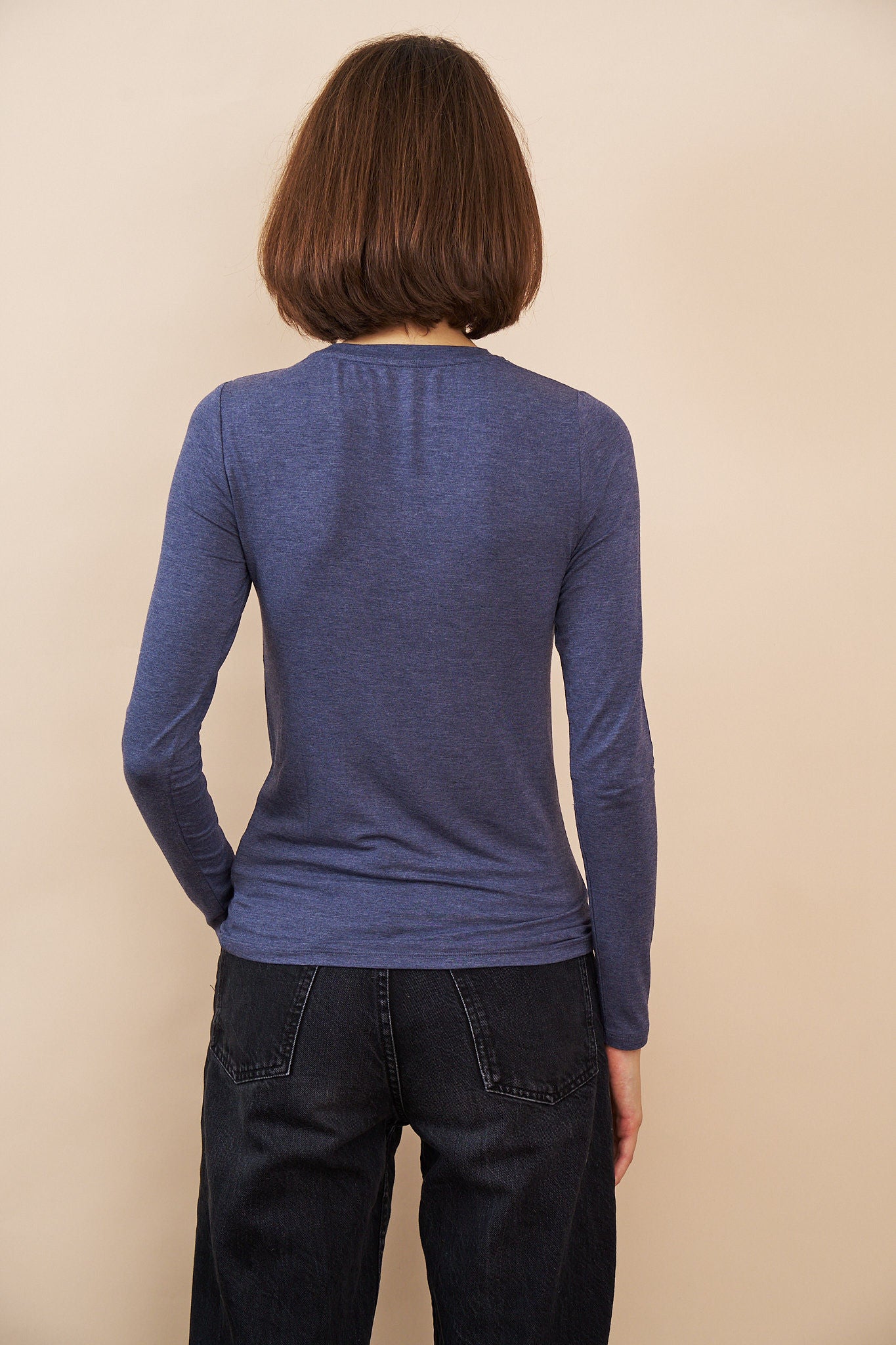 Majestic Long Sleeve Soft Touch Viscose Crewneck in Blue Denim