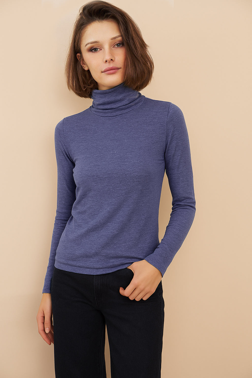 Majestic Soft Touch Long Sleeve Turtleneck in Denim Chine