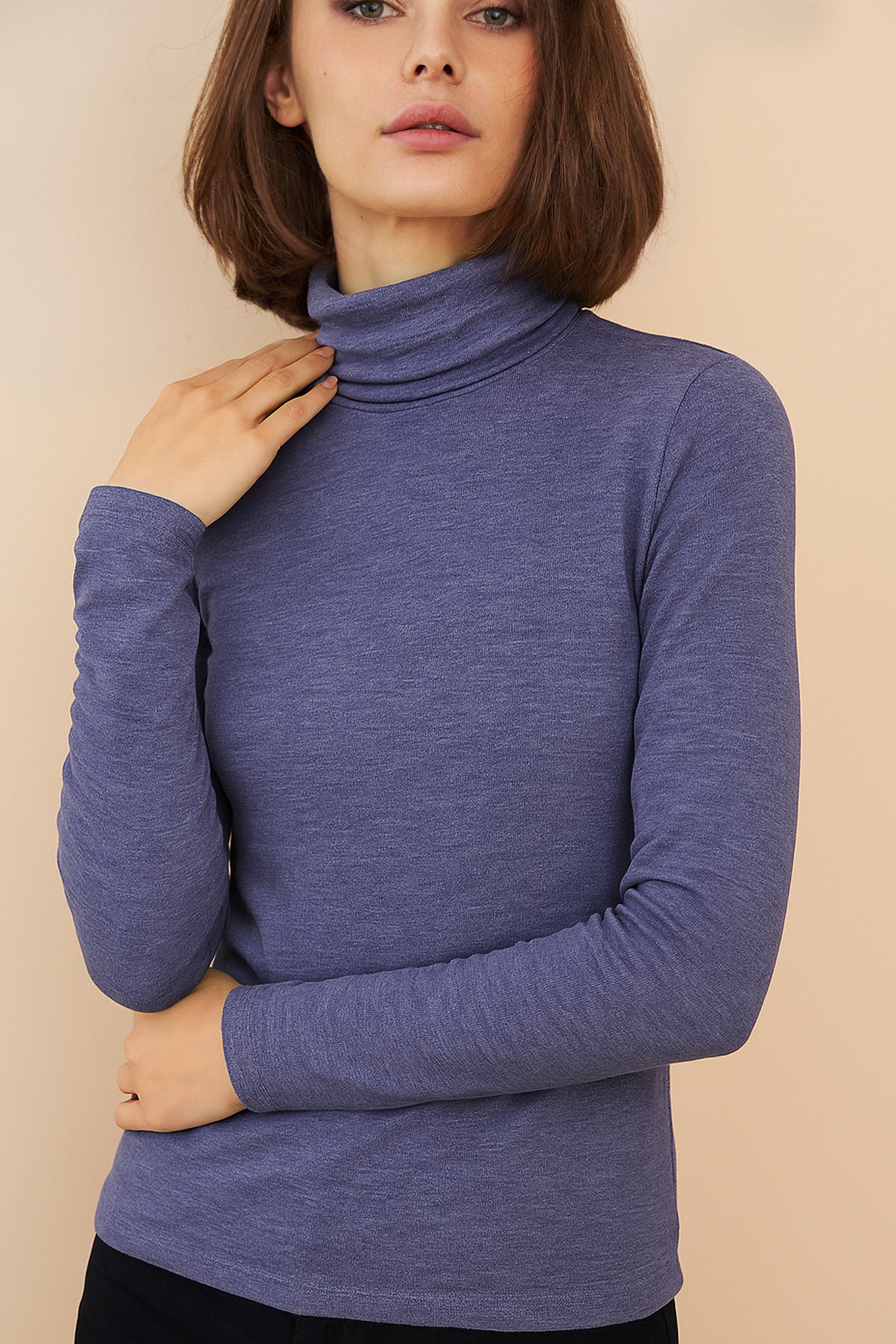 Majestic Soft Touch Long Sleeve Turtleneck in Denim Chine