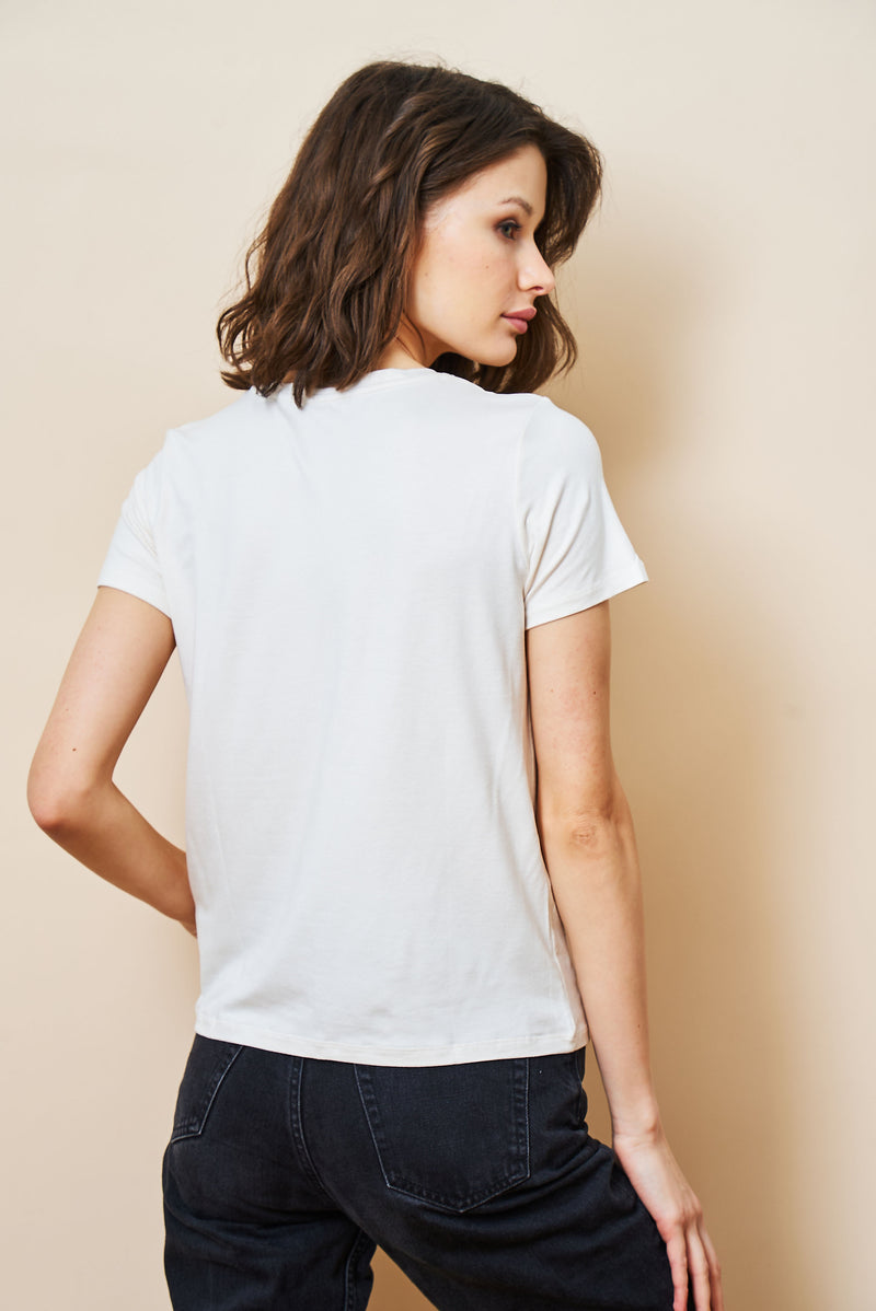 Soft Touch Short Sleeve Semi Relaxed Crewneck in Cream