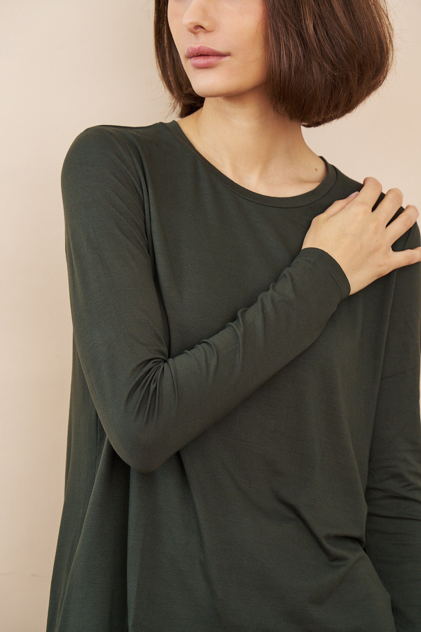 Soft Touch Long Sleeve Relaxed Crewneck in Forest