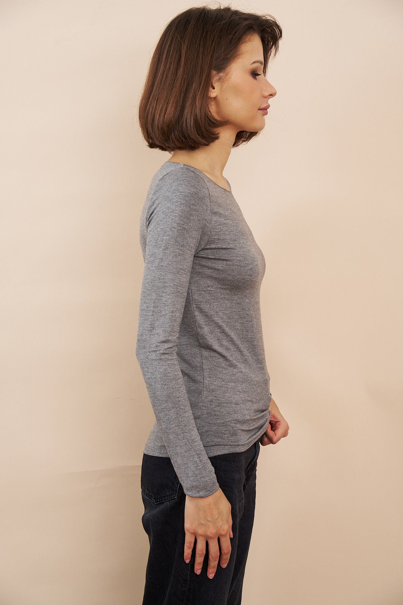 Majestic Soft Touch Long Sleeve Boatneck in Gris Chine
