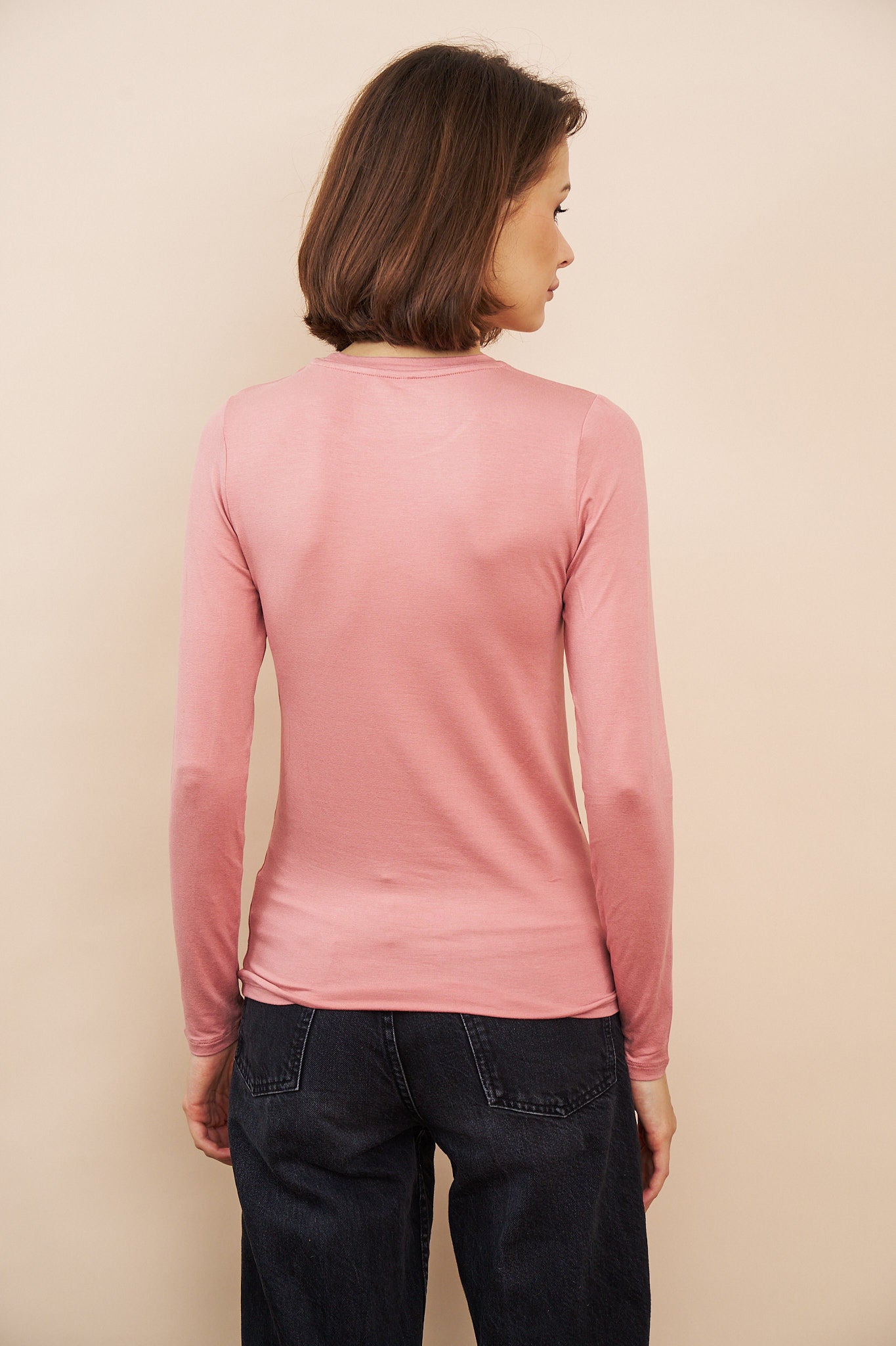 Majestic Long Sleeve Soft Touch Viscose Crewneck in Rosewood