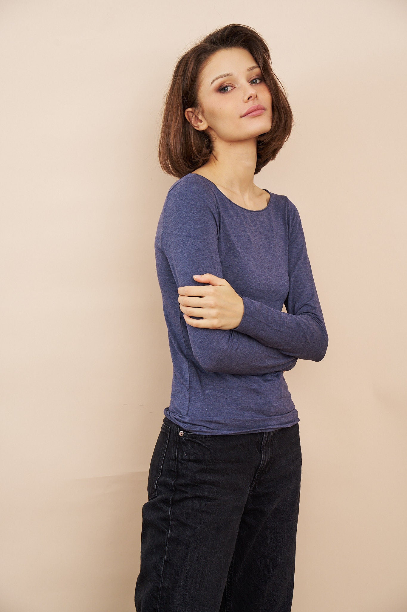 Majestic Soft Touch Long Sleeve Boatneck in Blue Denim