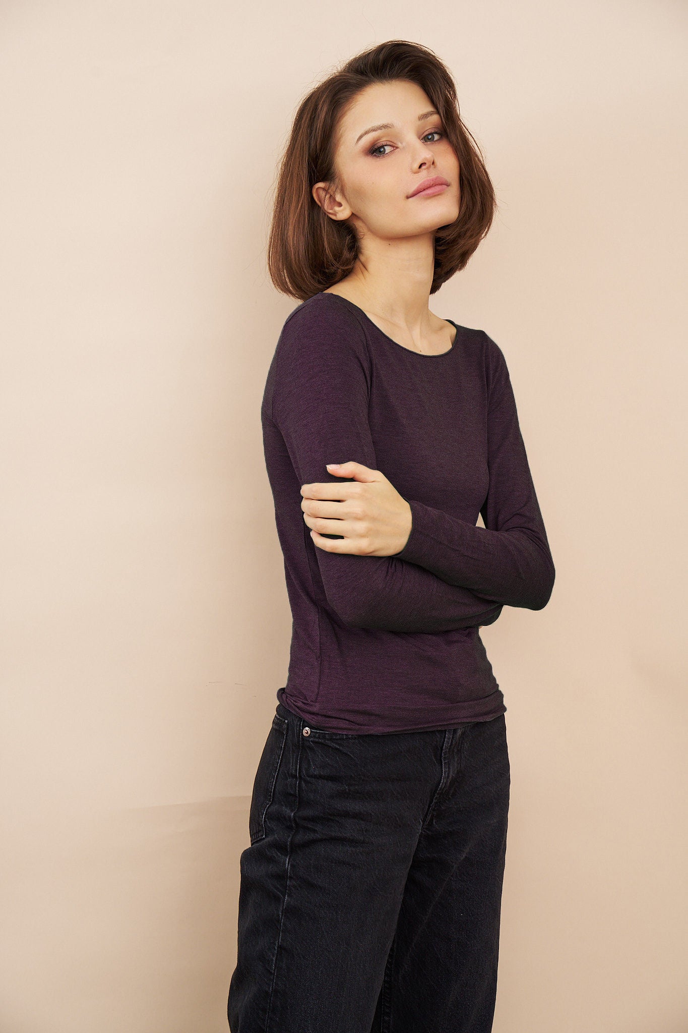 Majestic Soft Touch Long Sleeve Boatneck in Aubergine