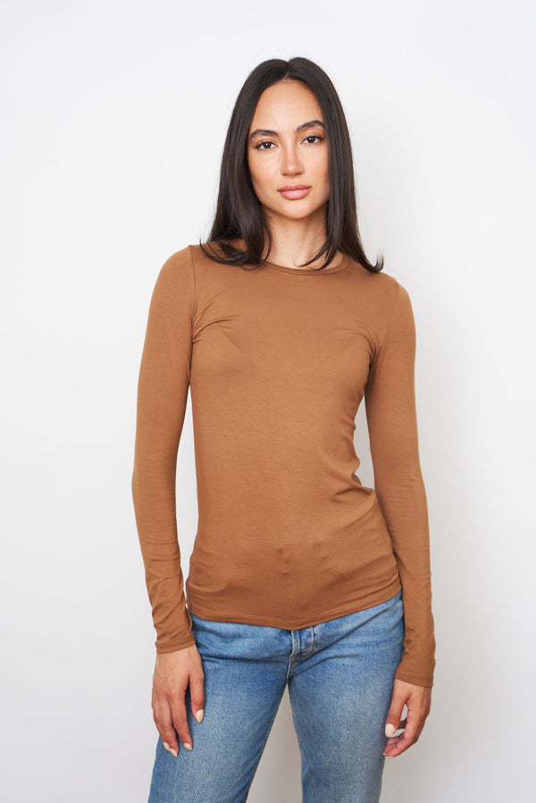 Majestic Soft Touch Long Sleeve Crewneck in Bison