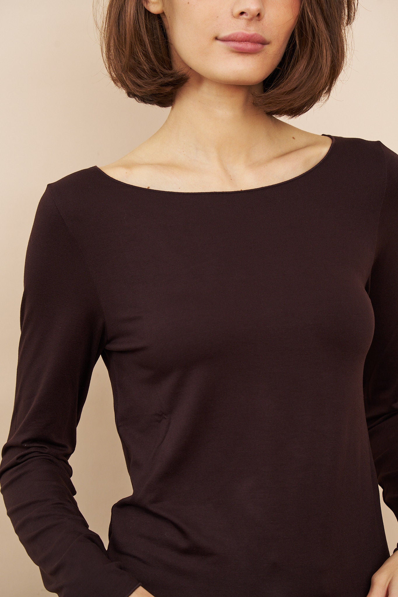 Majestic Soft Touch Long Sleeve Boatneck in Coffee