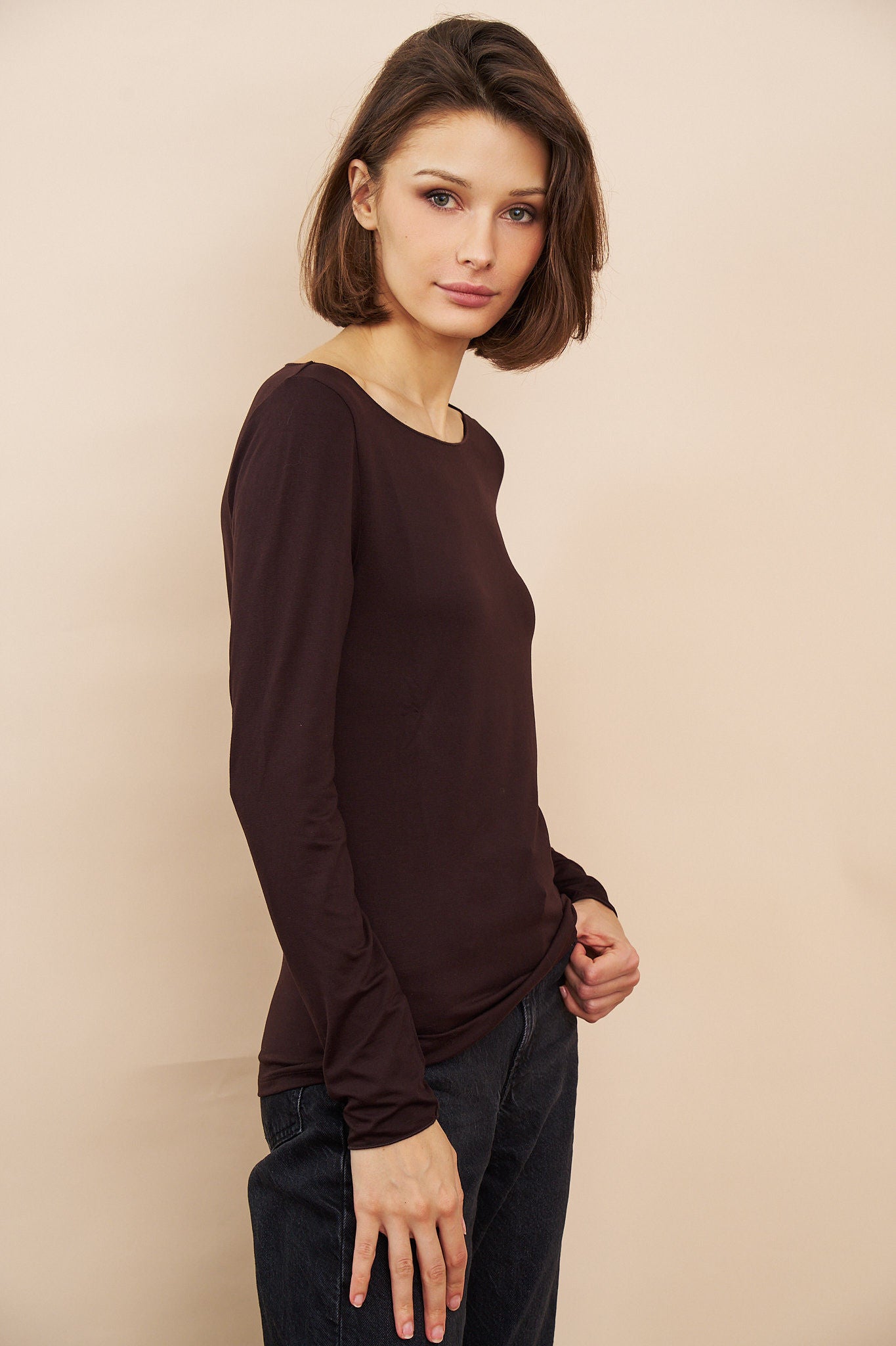 Majestic Soft Touch Long Sleeve Boatneck in Coffee