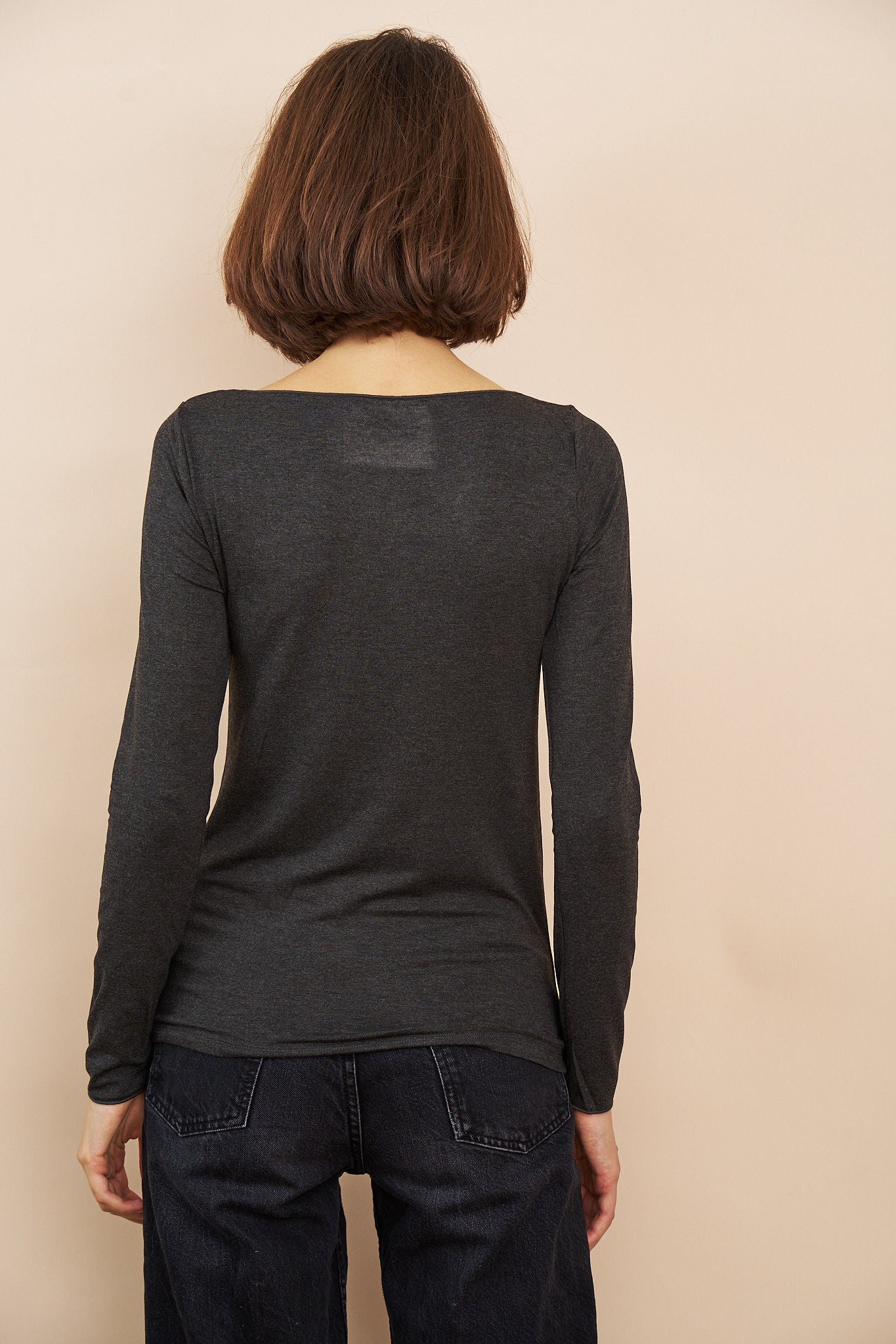 Majestic Soft Touch Long Sleeve Boatneck in Anthracite Chine
