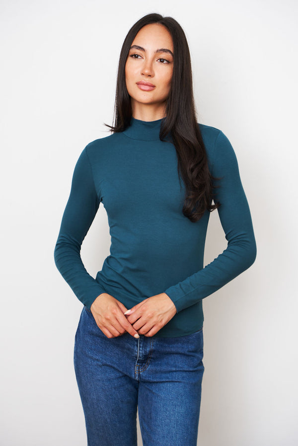 Soft Touch Long Sleeve Mock Neck Turtleneck in High Sea