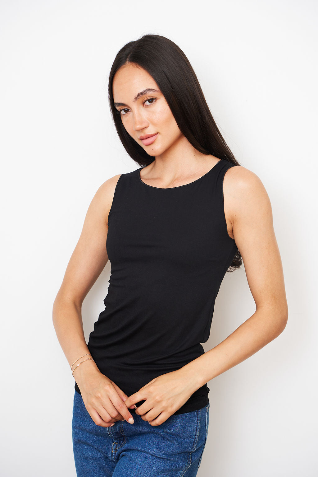 Majestic Soft Touch Merrow Edge Crewneck Tank in Noir