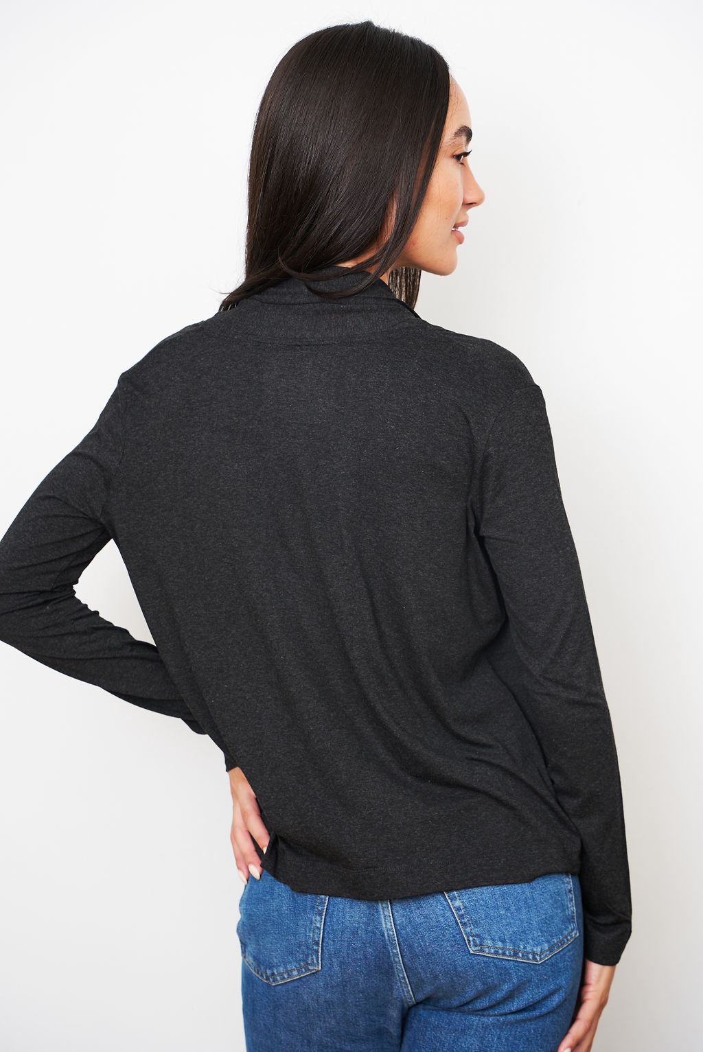 Soft Touch Open Cardigan in Dark Gray