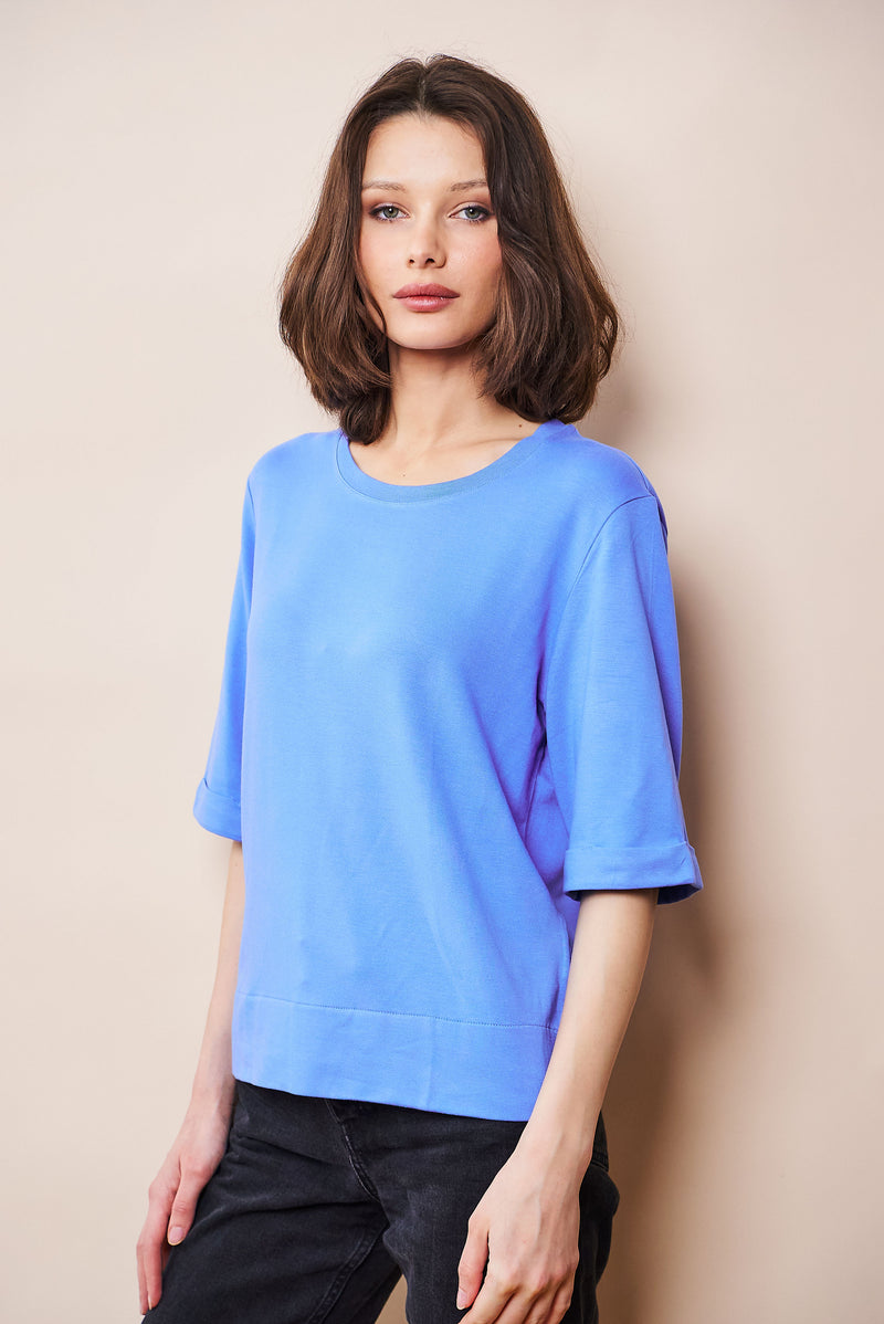 French Terry Semi Relaxed Elbow Sleeve Pullover in Mykonos