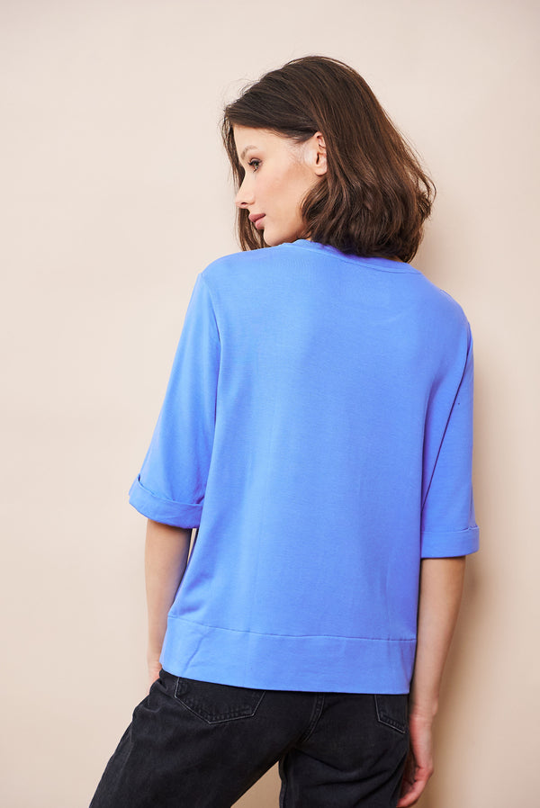 French Terry Semi Relaxed Elbow Sleeve Pullover in Mykonos