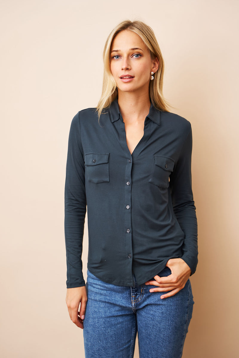 Majestic Soft Touch Long Sleeve Pocket Shirt in Crepuscule