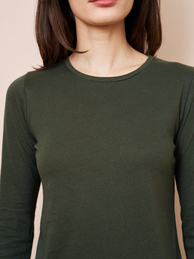 Majestic Long Sleeve Cotton/Cashmere Crewneck Tee in Forest