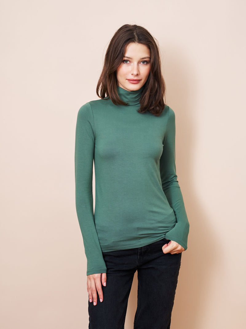 Majestic Soft Touch Long Sleeve Turtleneck in Malachite