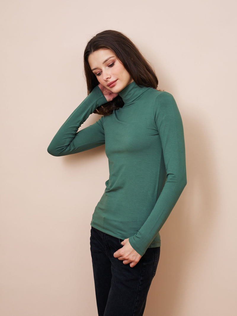 Majestic Soft Touch Long Sleeve Turtleneck in Malachite