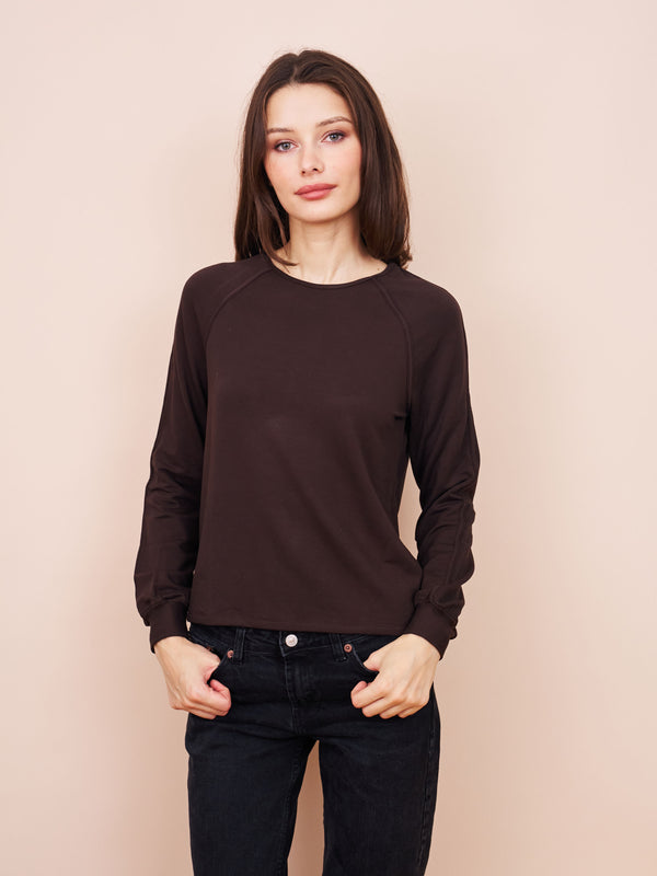 Majestic French Terry Long Sleeve Crewneck in Coffee