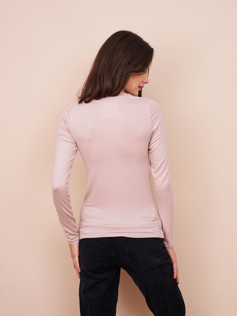 Majestic Long Sleeve Soft Touch Viscose Crewneck in Rose The