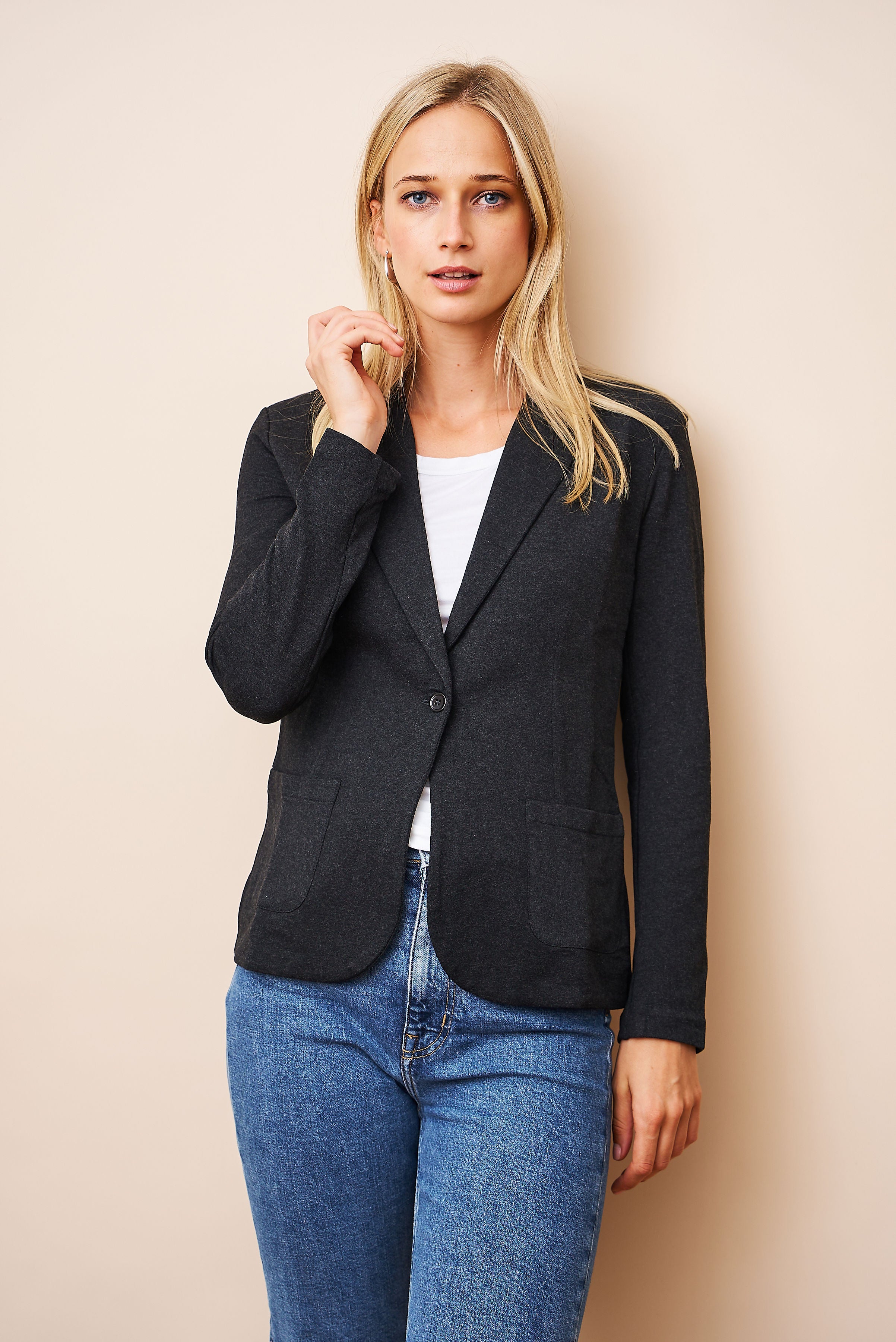 Majestic French Touch One Button Blazer in Anthracite Chine