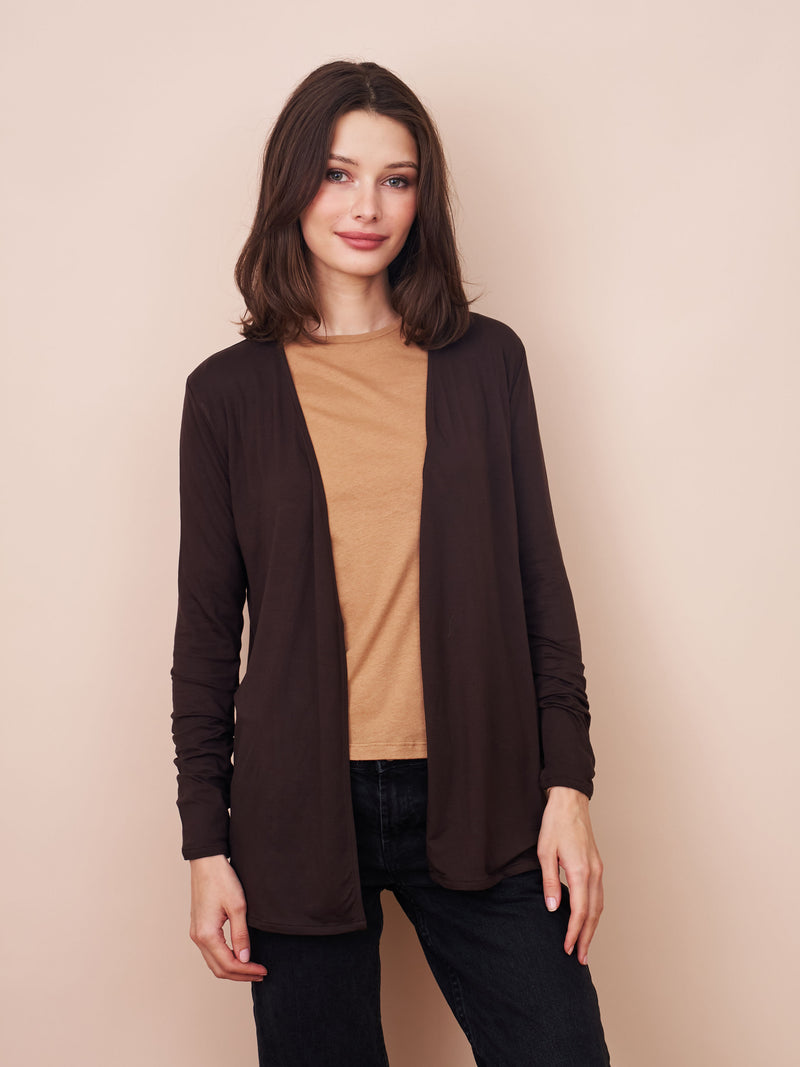 Majestic Soft Touch Open Cardigan in Coffee