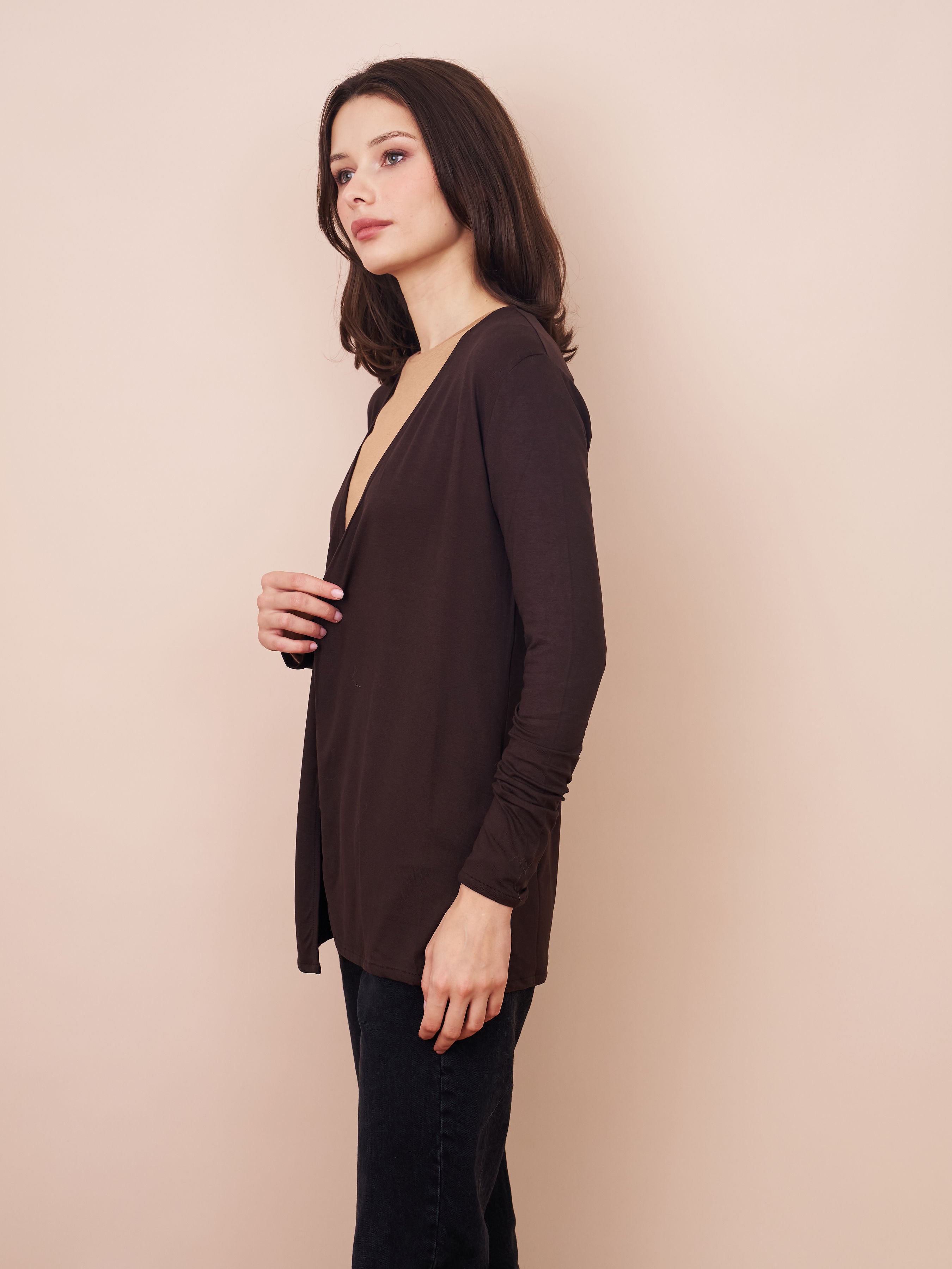 Majestic Soft Touch Open Cardigan in Coffee