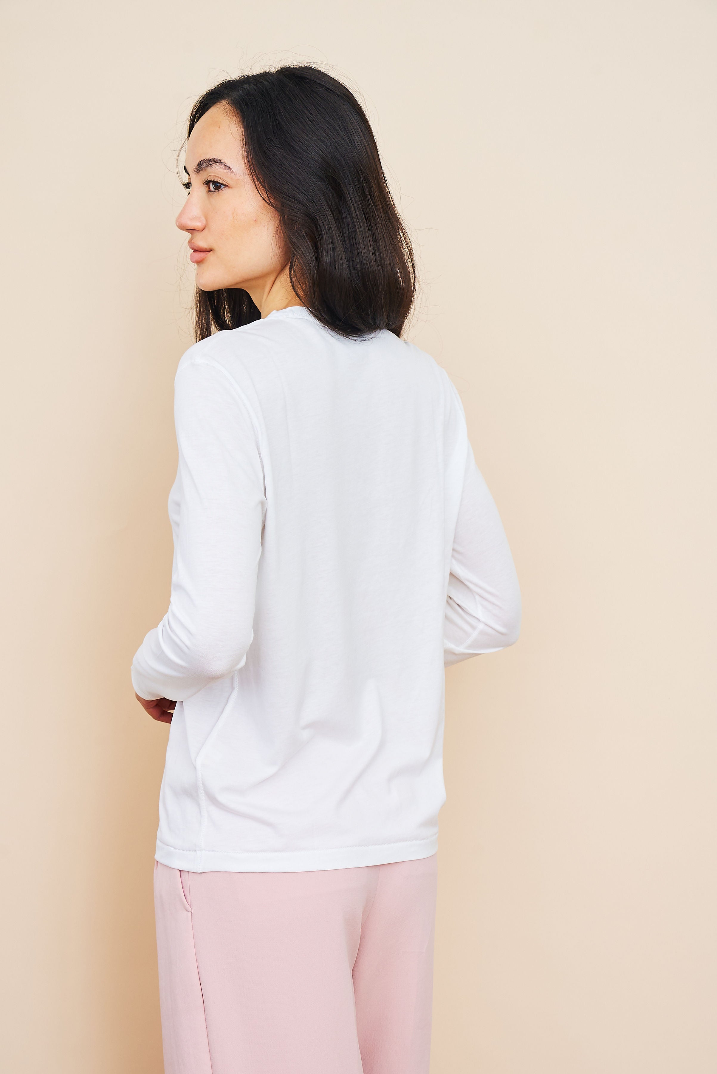 Lyocell Cotton Long Sleeve Semi Relaxed Crewneck in Blanc