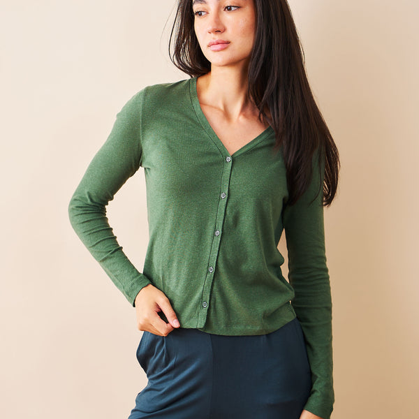 green v neck cardigan