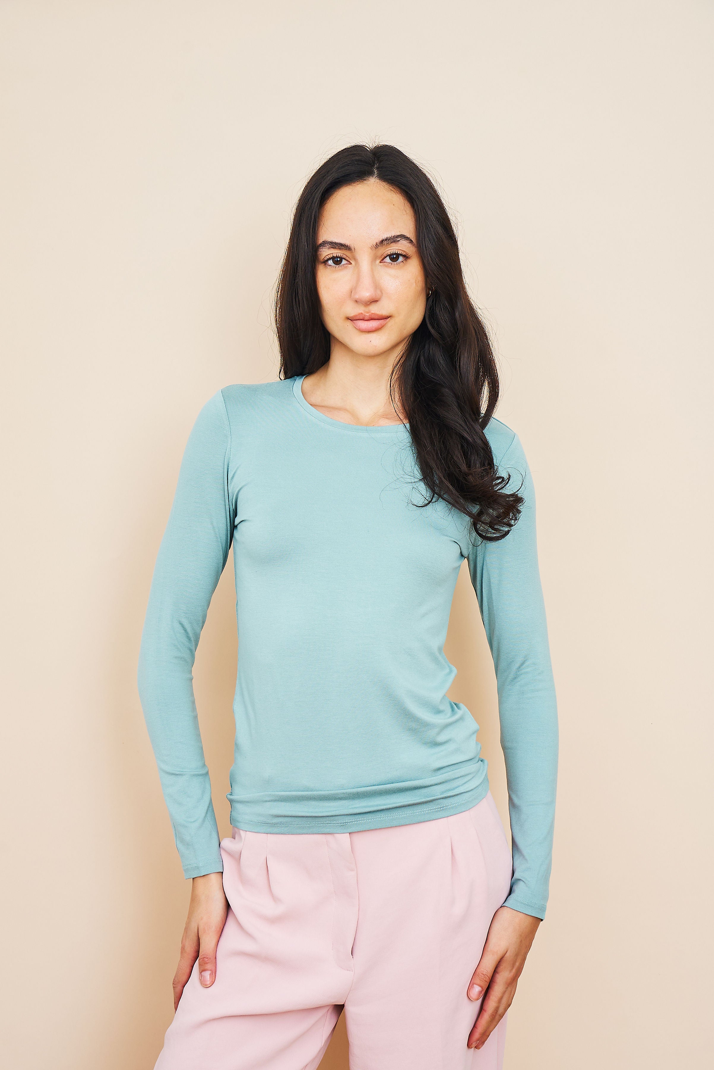 Majestic Soft Touch Long Sleeve Crewneck in Aqua