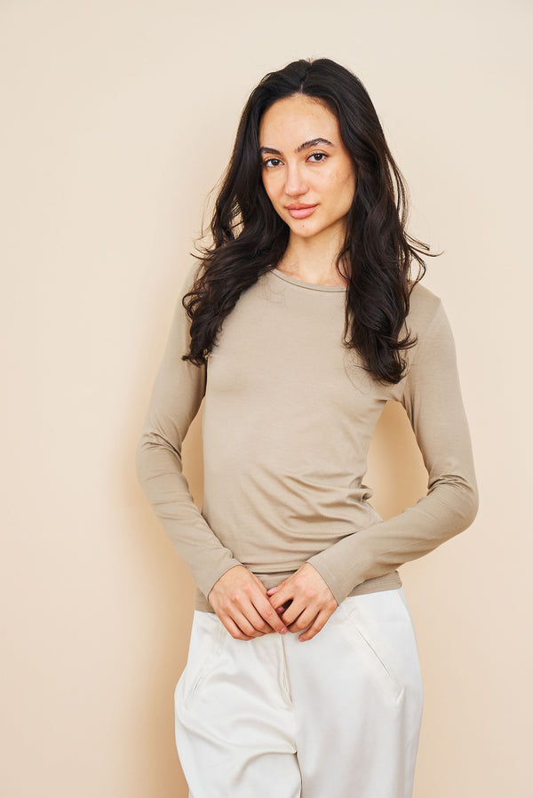 Majestic Soft Touch Long Sleeve Crewneck in Desert