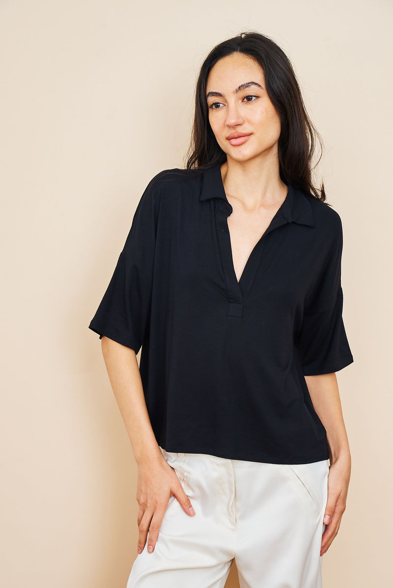 Soft Touch Elbow Sleeve Polo in Noir