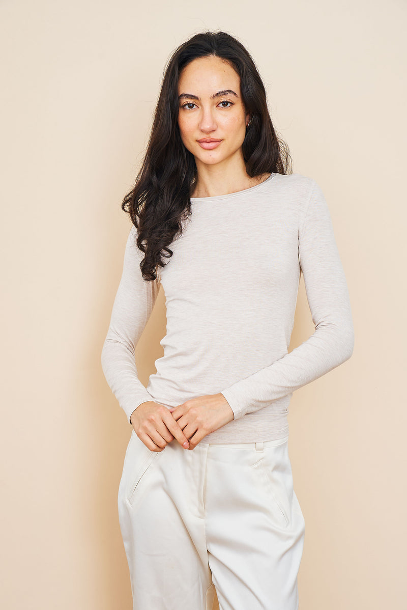Majestic Soft Touch Long Sleeve Crewneck in Ecru Chine