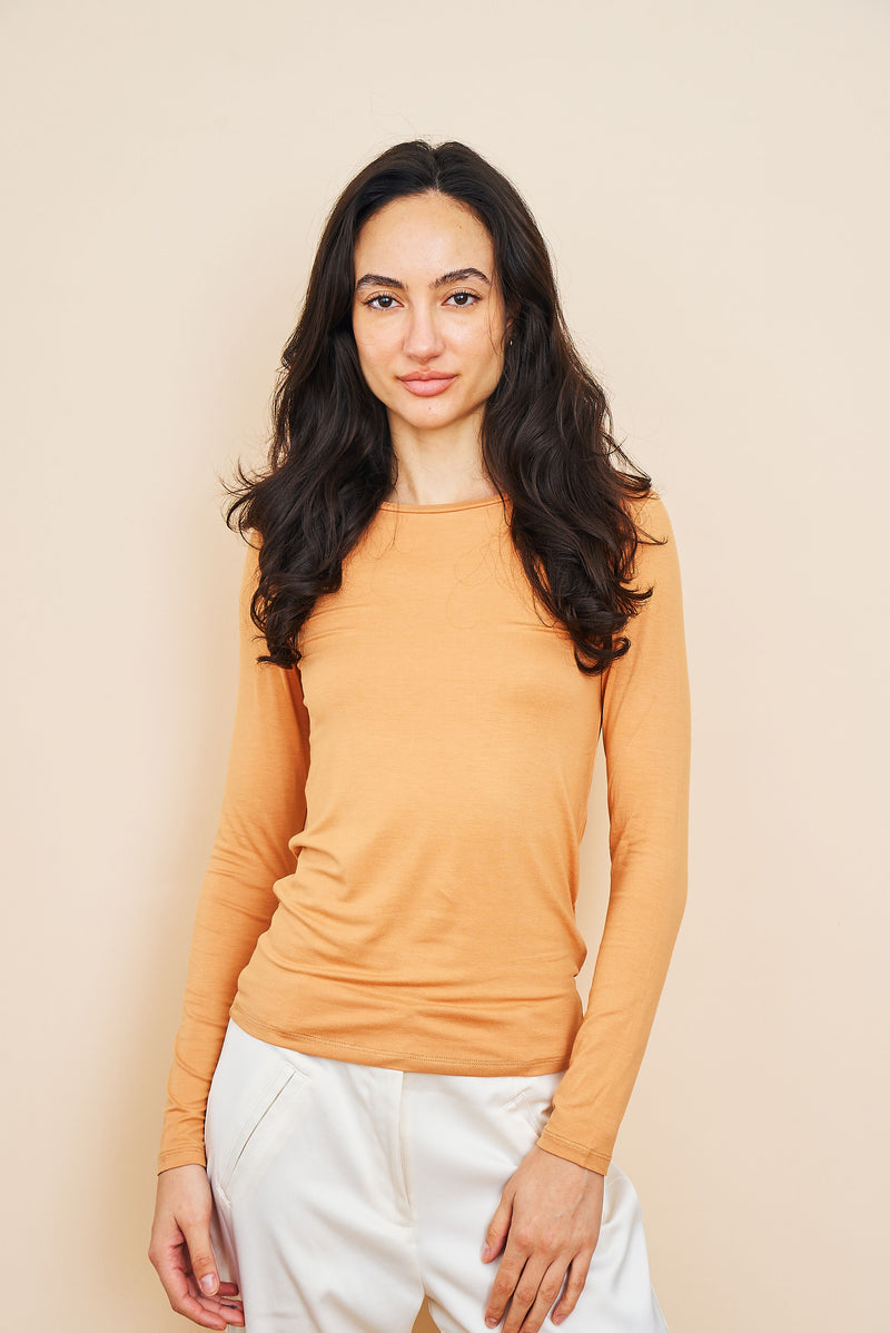 Majestic Soft Touch Long Sleeve Crewneck in Peche