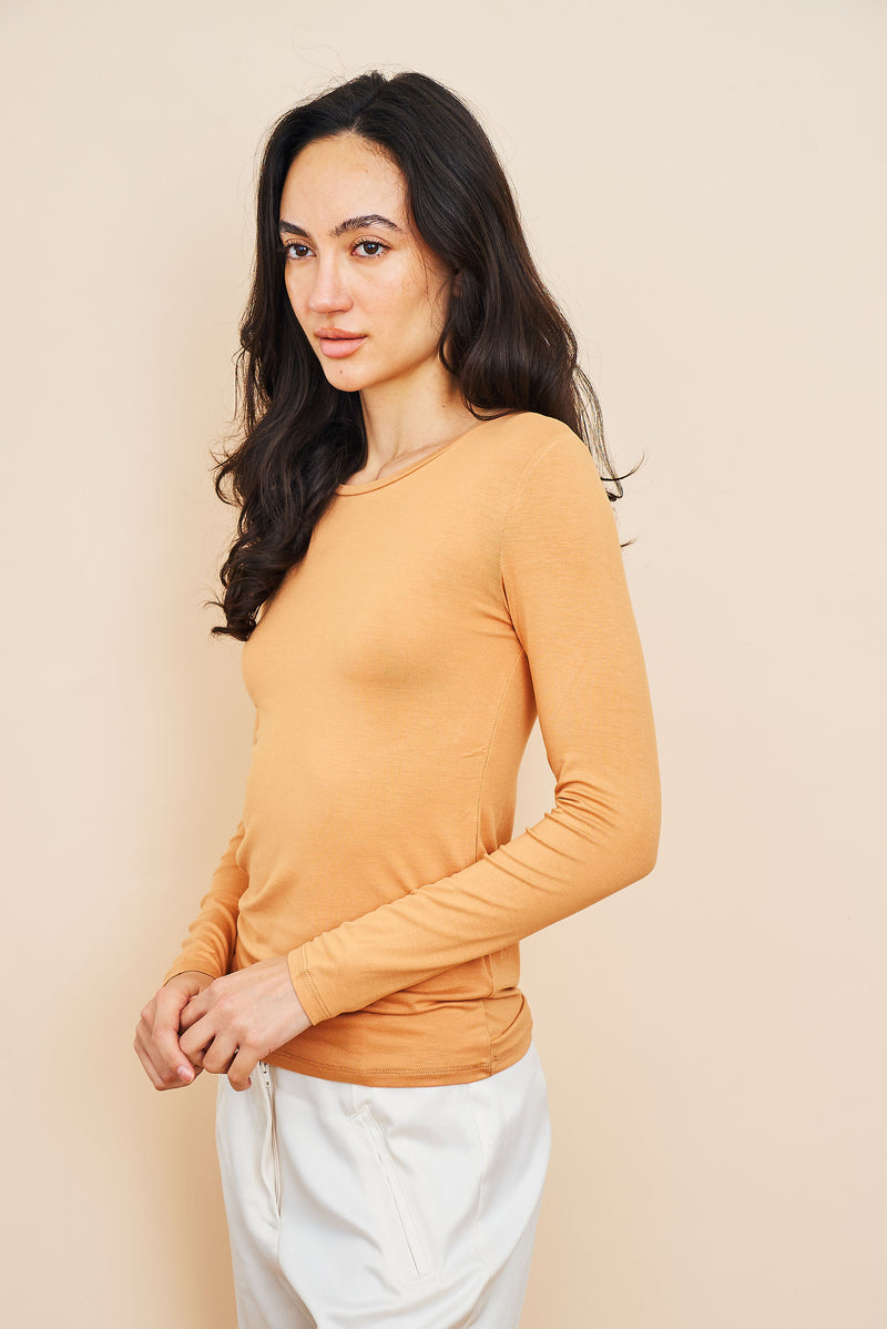 Majestic Soft Touch Long Sleeve Crewneck in Peche