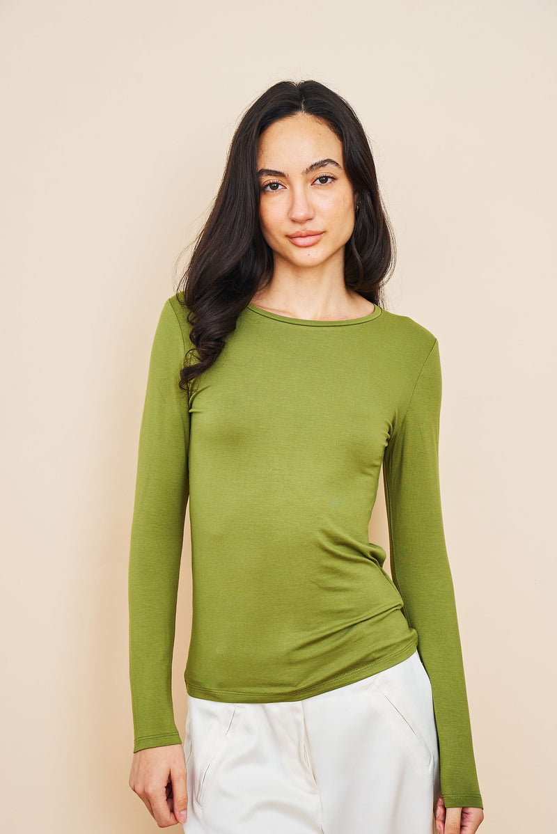 Majestic Soft Touch Long Sleeve Crewneck in Avocado