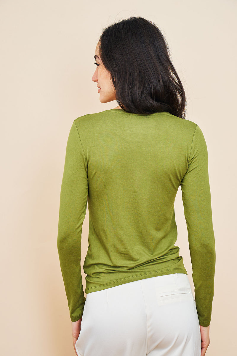 Majestic Soft Touch Long Sleeve Crewneck in Avocado