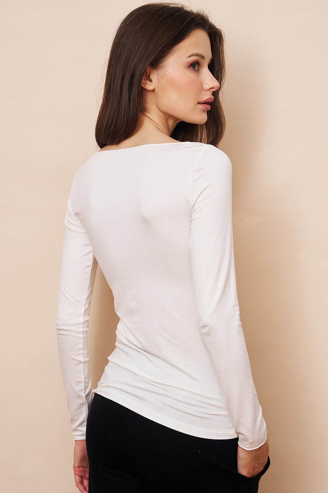 Majestic Soft Touch Long Sleeve Boatneck in Nacre