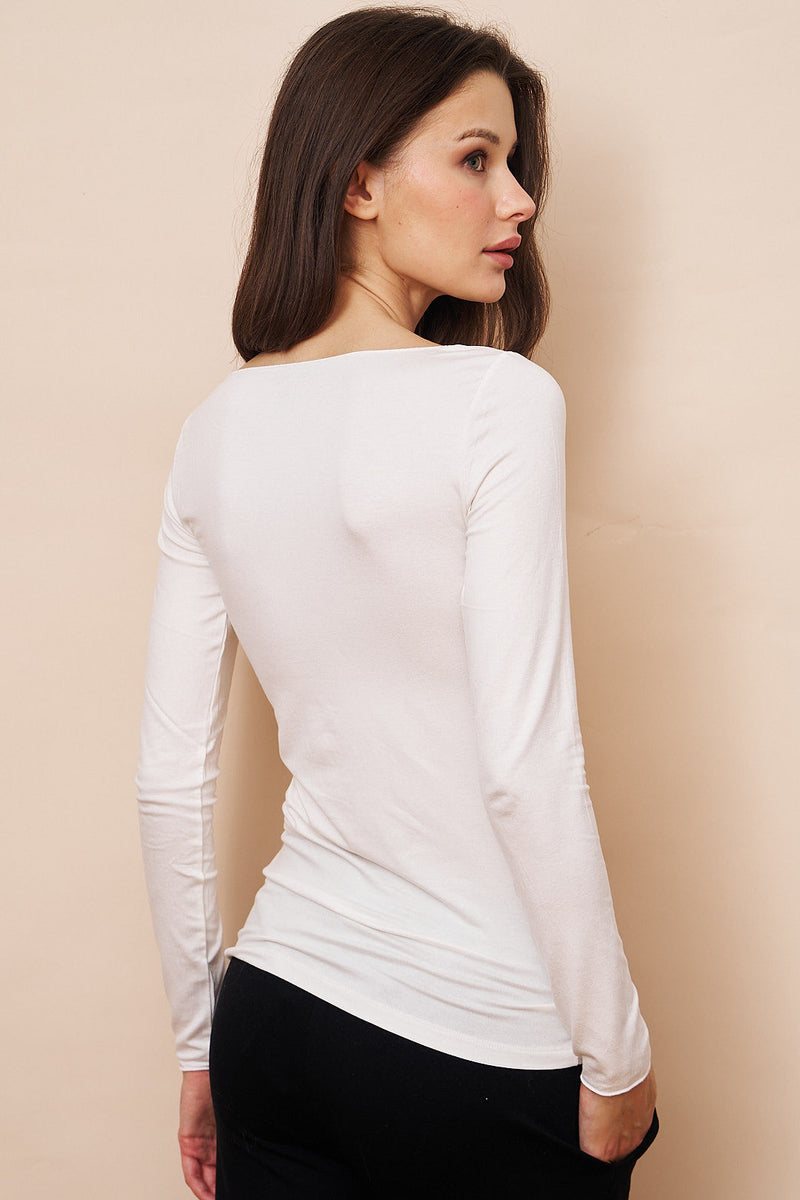 Majestic Soft Touch Long Sleeve Boatneck in Nacre