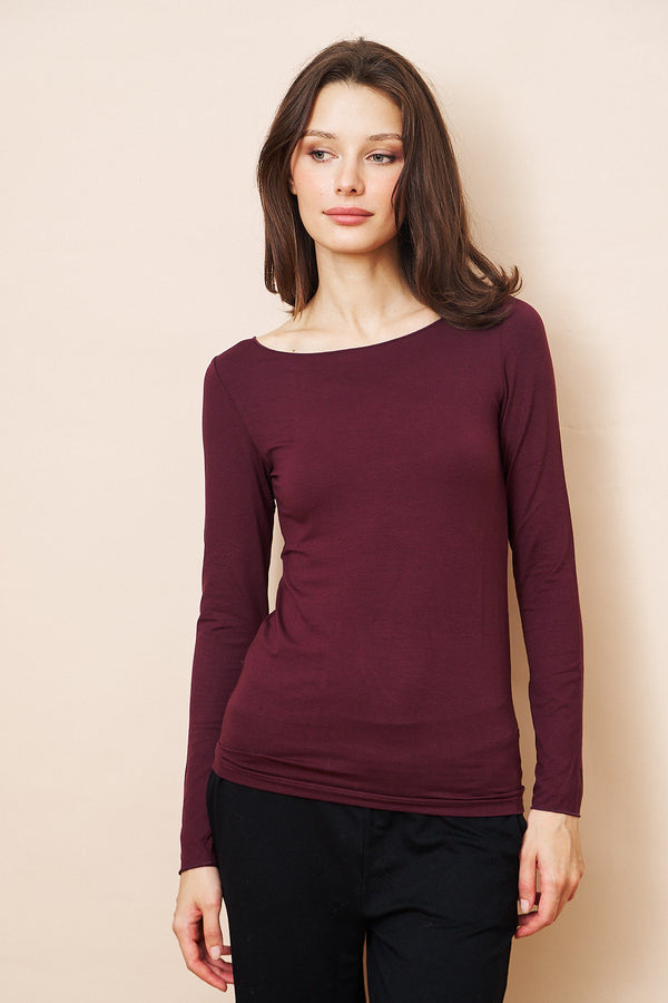 Majestic Soft Touch Long Sleeve Boatneck in Prune