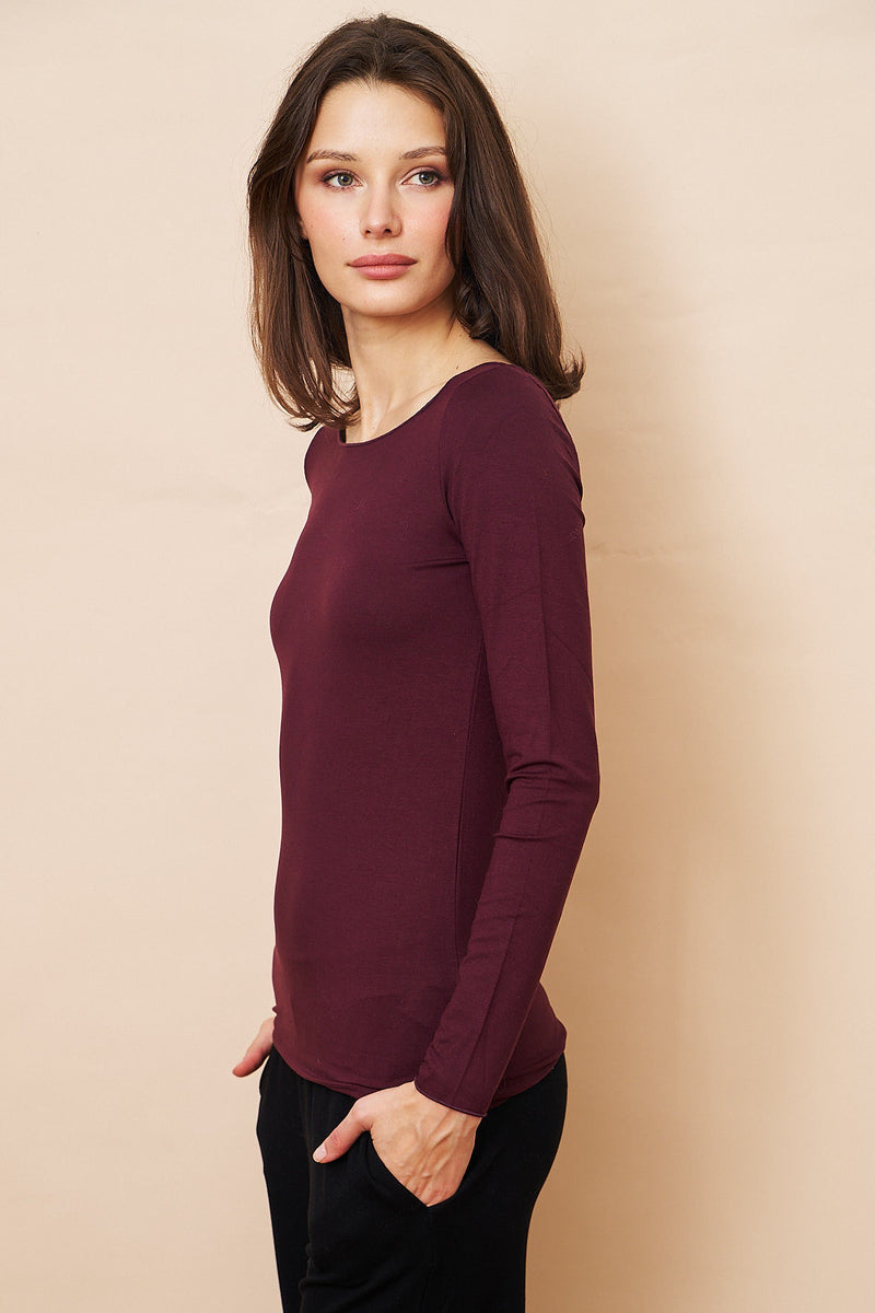 Majestic Soft Touch Long Sleeve Boatneck in Prune