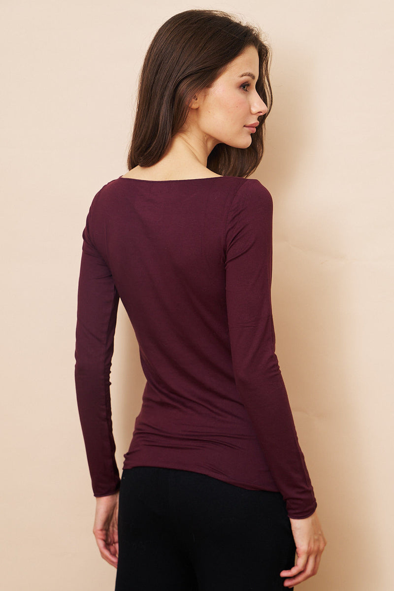 Majestic Soft Touch Long Sleeve Boatneck in Prune